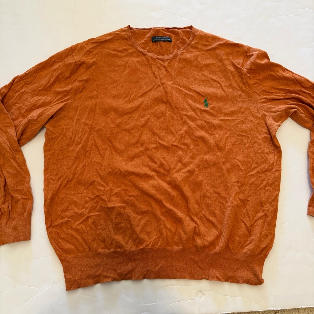 Vintage Polo Ralph Lauren Orange Crewneck Knit Cotton Sweater Size L